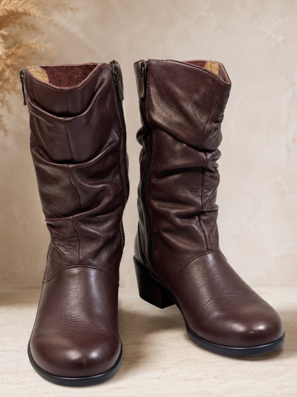 Alegria Ivy Dark Brown Leather Mid-Calf Slouch Boots EU 38